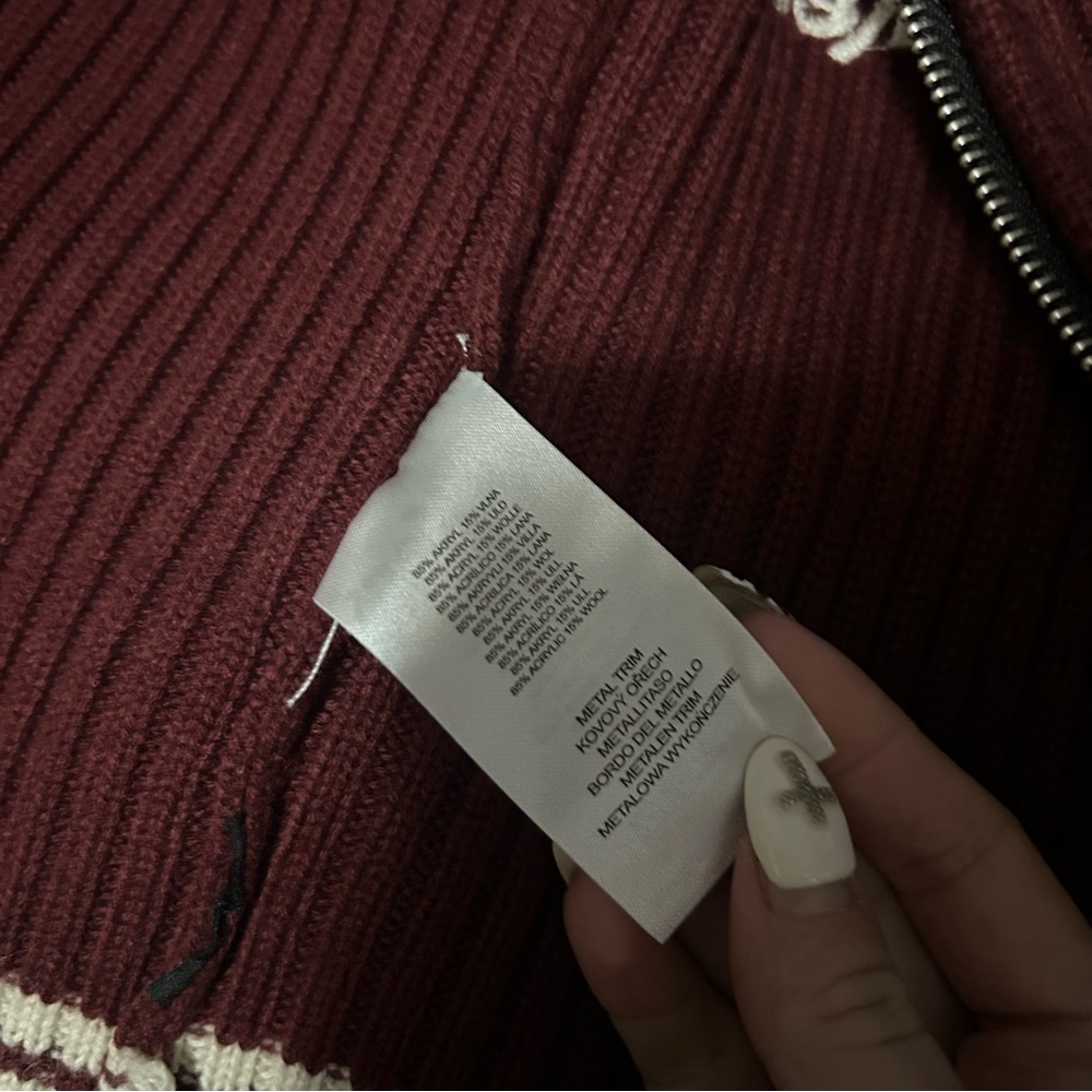 Kickers Ribbed Cropped Zip Cardigan in Burgundy with Red Accent - Picture 8 of 9